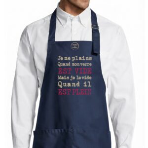 Tablier adulte – Verre vide verre plein — Bleu marine (face)