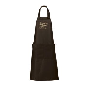 Tablier adulte – Lyon capitale des gones vintage — motif Texte crème — Chocolat (face)