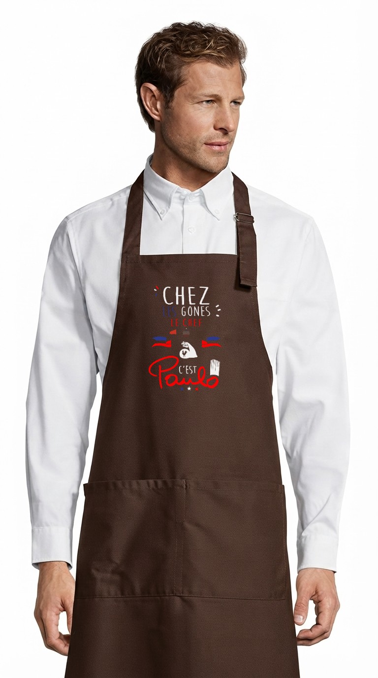 Tablier adulte – Le chef Paulo — Chocolat (face)