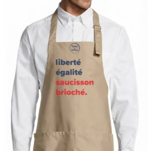 Tablier adulte – Liberté Egalité Saucisson brioché — motif Texte bleu et rouge — Corde (face)