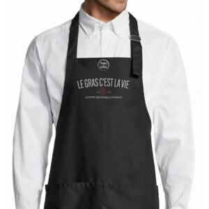 Tablier adulte – Le gras c'est la vie — motif Texte blanc et rouge — Noir (face)