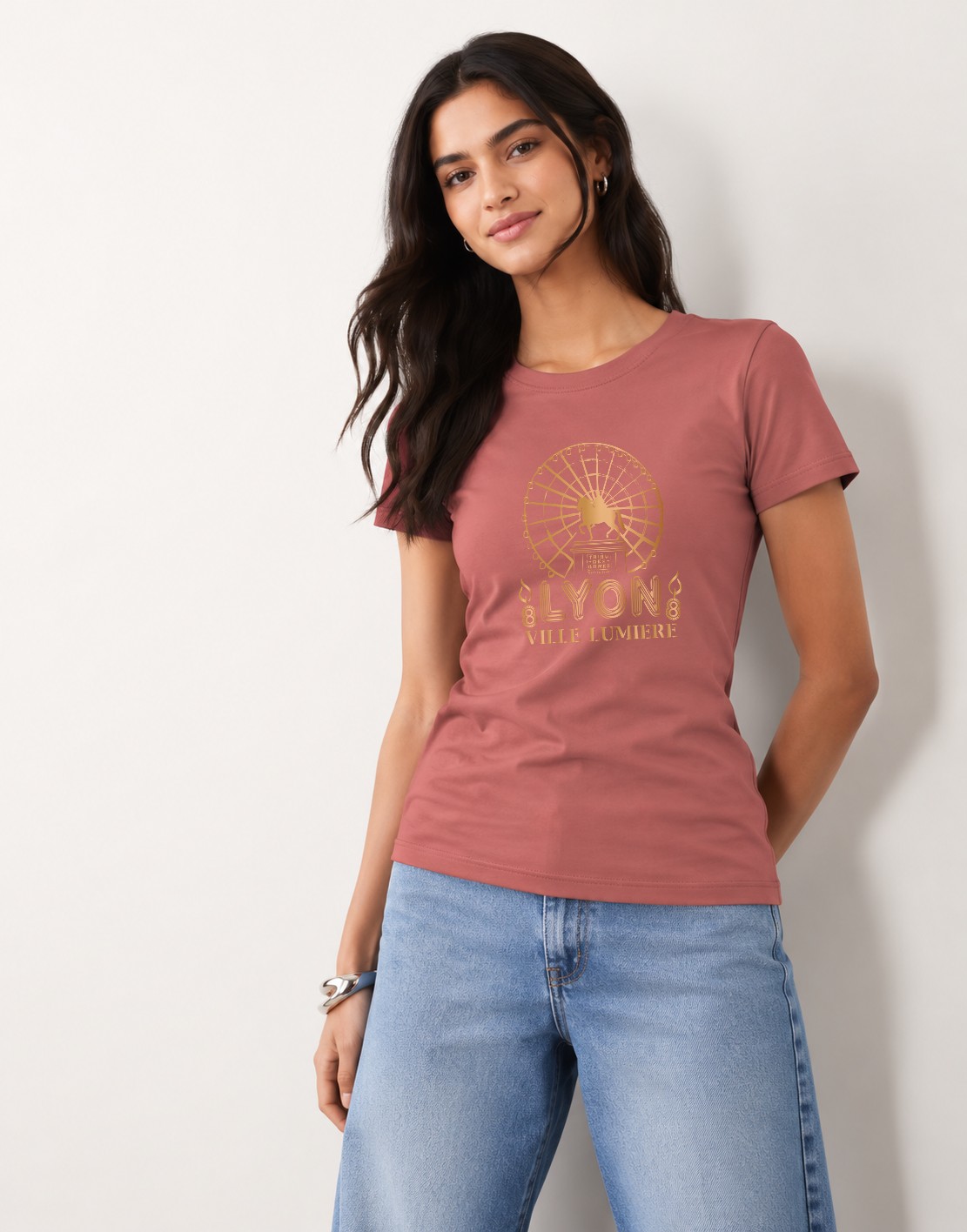 T-Shirt Femme – Lyon Ville Lumière — Ancient Pink (pose-mvgpdni4-10ojvn)