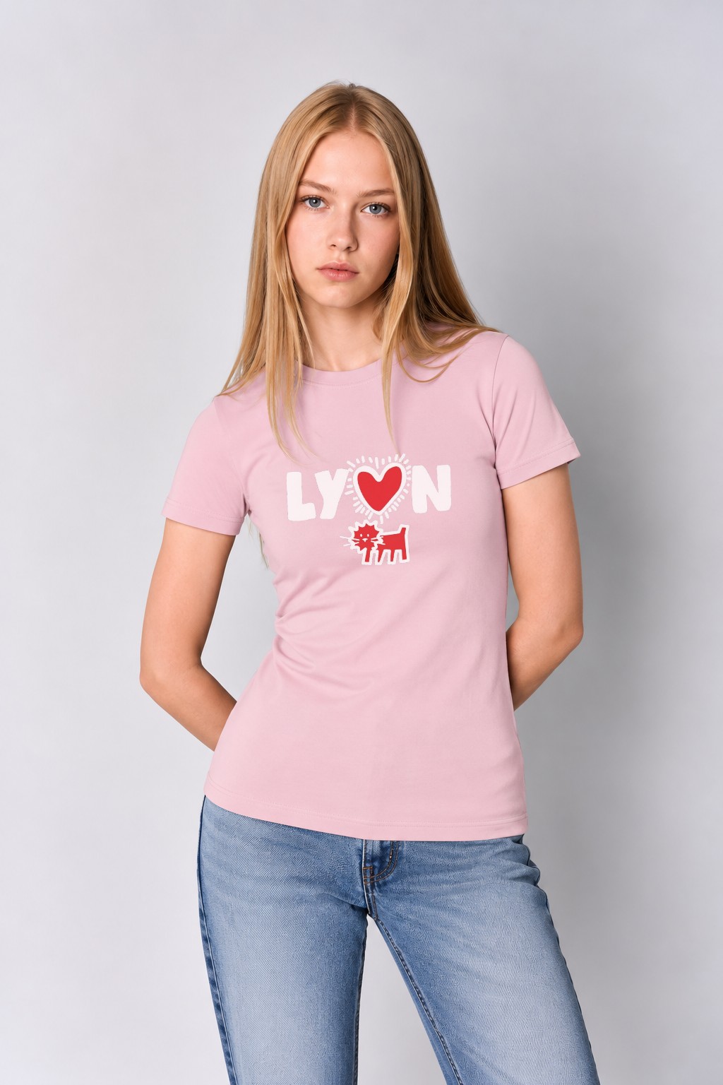 T-Shirt Femme – Jolie Fenotte — motif blanc rouge — Rose Pink (pose-mvgoebtf-m79nhv)